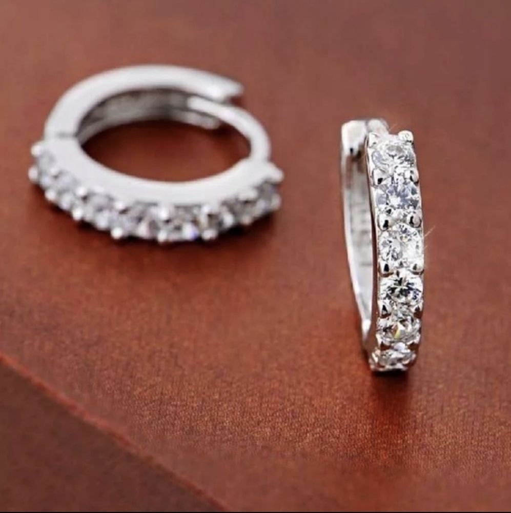 Tiny Huggie Rhinestone Earrings - Picture 3 of 6